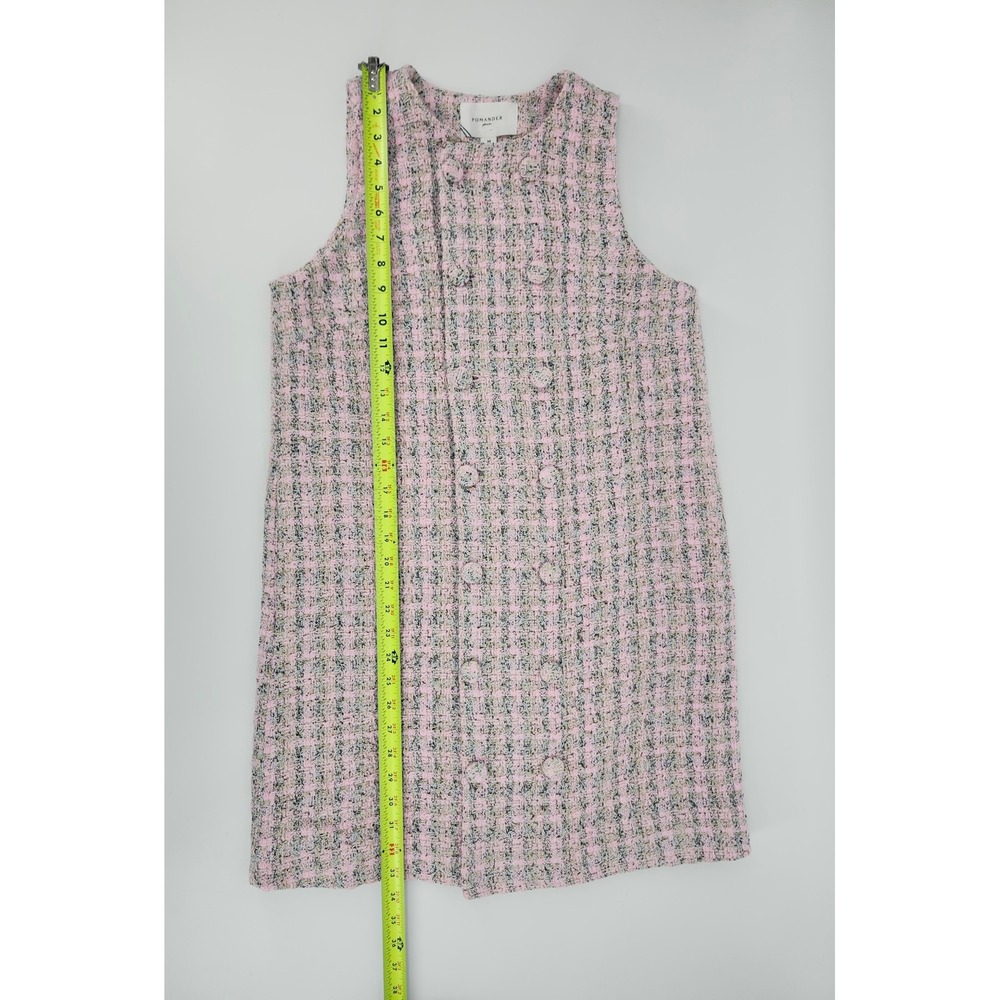 Pomander Place Pink Grey Tweed Plaid Double Breasted Sleeveless Shift Dress M - Picture 5 of 6